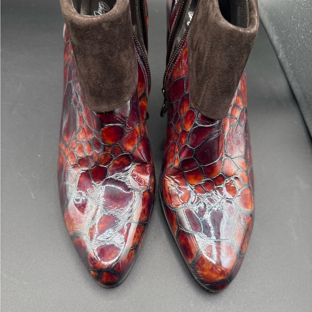 Donald J. Pliner Brown and Burgundy Croc-Embossed Ankle Boots